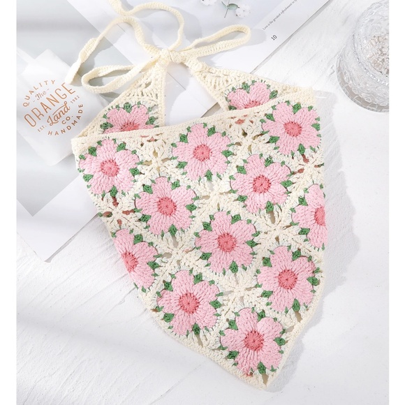 Boho Crochet Floral Handkerchief Head band - Picture 2 of 7